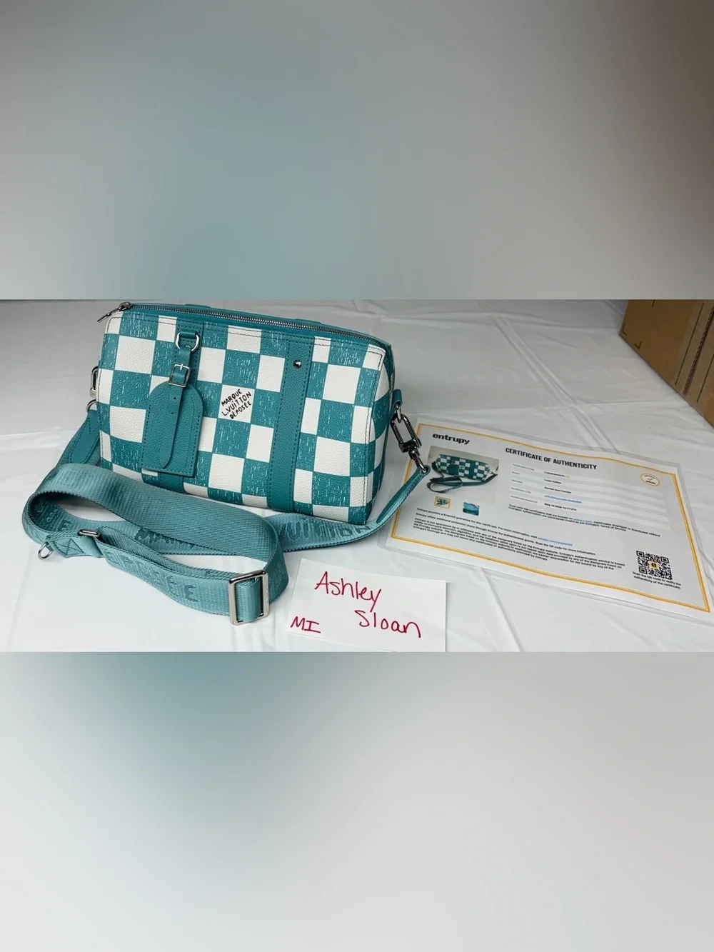 Louis Vuitton Damier City checkered Keepall with COA and dust bag